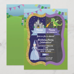 Prinsessan och Dragon Shared Boy Girl Inbjudningsk Inbjudningar