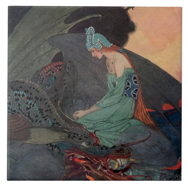 “Prinsessan och draken” av Elenore Abbott Kakelplatta (Framsidan)