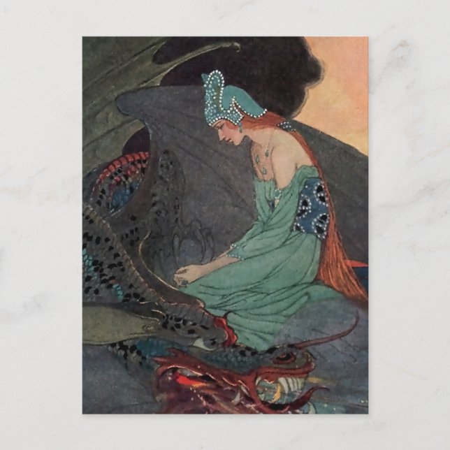 “Prinsessan och draken” av Elenore Abbott Vykort (Framsida)