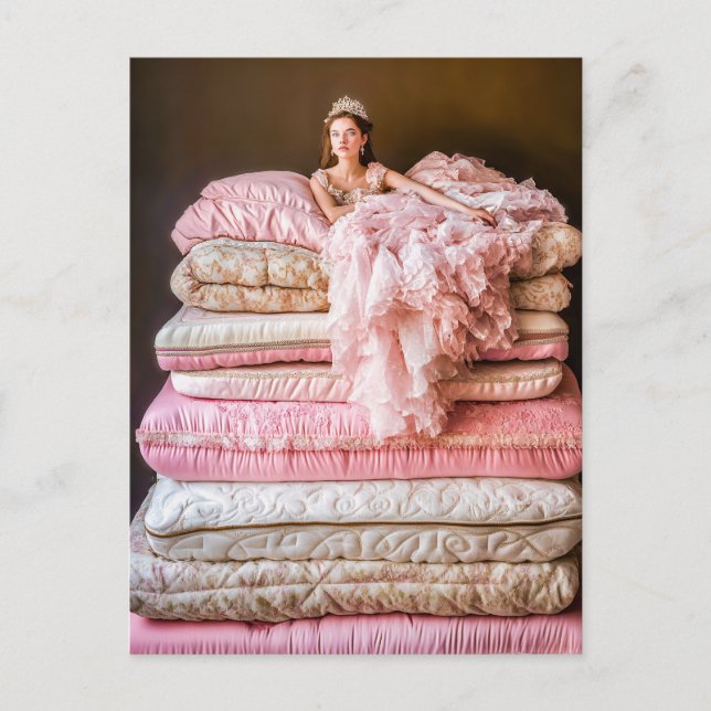 Prinsessan och Pea på hennes ben Vykort (Framsida)