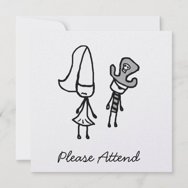 Prinsessan och Pirat Doodle Inbjudningar (Framsida)