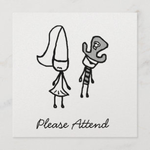 Prinsessan och Pirat Doodle Inbjudningar