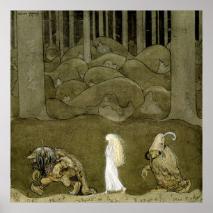 “Prinsessan och troll” Akvarell av John B Poster
