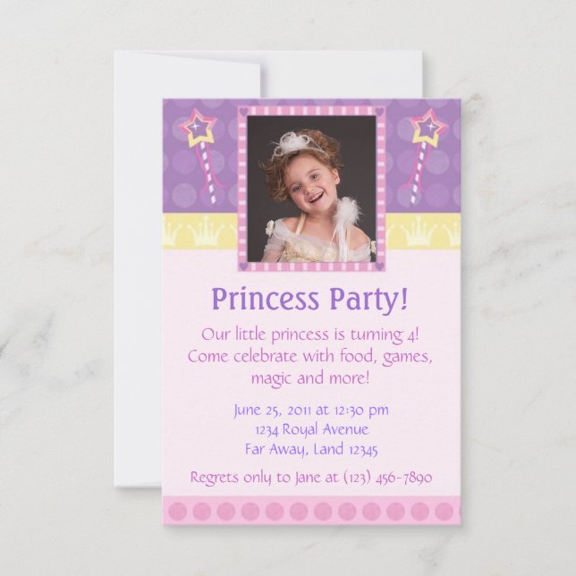 Prinsessan Party fotoinbjudan Inbjudningar (Framsida)