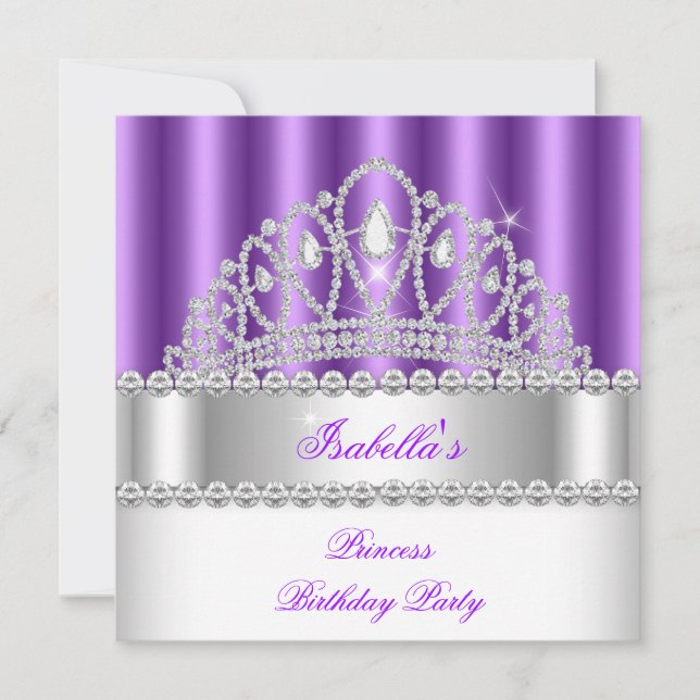 Prinsessan Purpur Diamant Tiara Födelsedagsfest 2 Inbjudningar (Framsida)