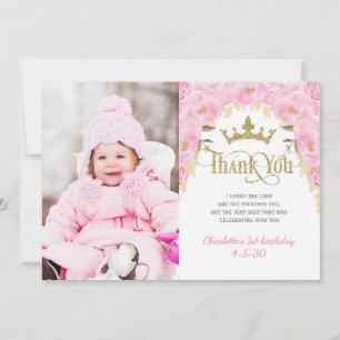 Prinsessan Rosa Guld Glitter Blommigt Tack, ditt k Tack Kort
