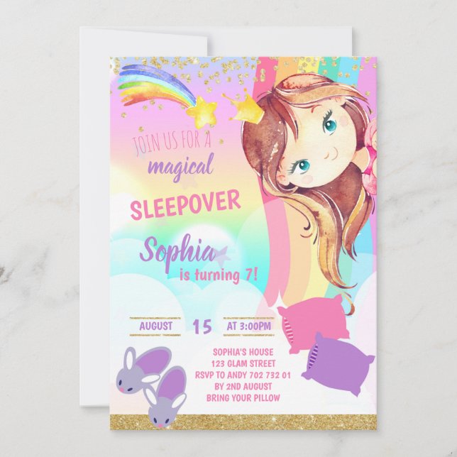 Prinsessan Sleepover Party Slumber Girl Birthday Inbjudningar (Framsida)