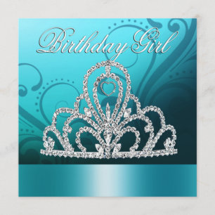 Prinsessan Tiara Birthday Girl blue) Inbjudningar