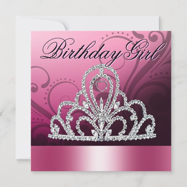 Prinsessan Tiara Birthday Girl (rosa) Inbjudningar (Framsida)