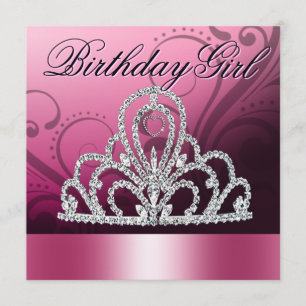 Prinsessan Tiara Birthday Girl (rosa) Inbjudningar