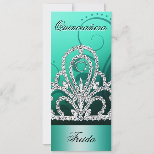 Prinsessan Tiara Quinceanera (aqua) Inbjudningar (Framsida)