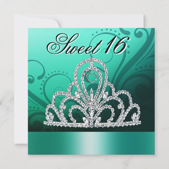 Prinsessan Tiara Sweet sixteen (aqua) Inbjudningar (Framsida)