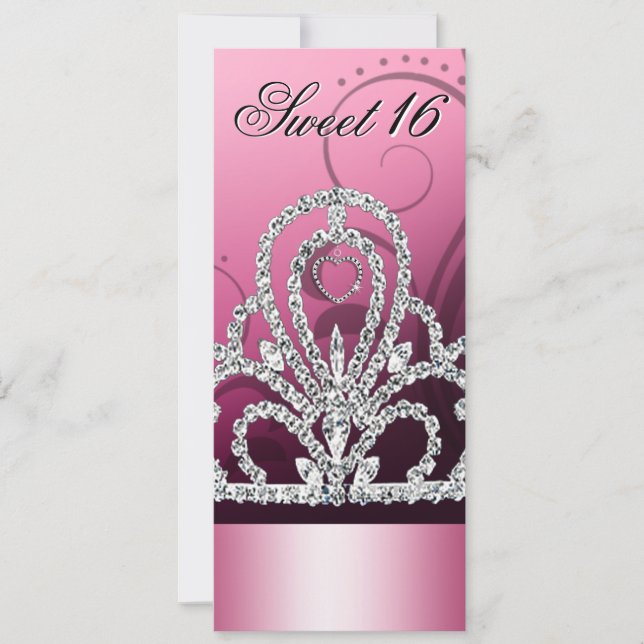 Prinsessan Tiara Sweet sixteen (rosa) Inbjudningar (Framsida)