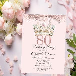 Prinsessan Watercor Crown Floral 80-årsfirande Inbjudningar