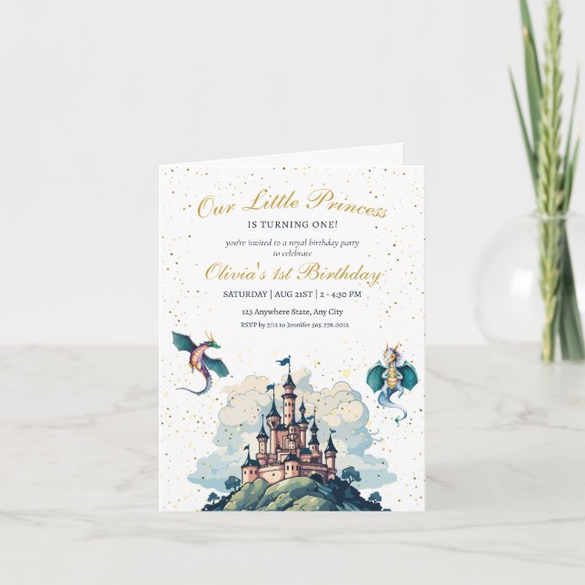 Prinsessans 1-års födelsedagsinbjudan, Prinsessfes Inbjudan (Framsida)