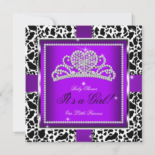 Prinsessans baby shower flicka lila ko tiara inbjudningar (Framsida)