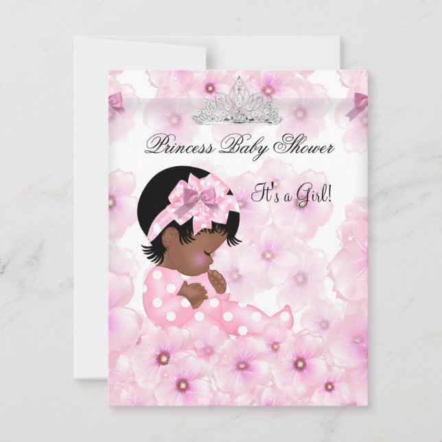 Prinsessans baby shower flicka rosa blomster tiara inbjudningar (Framsida)