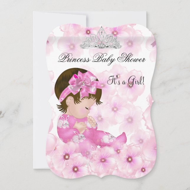 Prinsessans baby shower flicka rosa blomster tiara inbjudningar (Framsida)