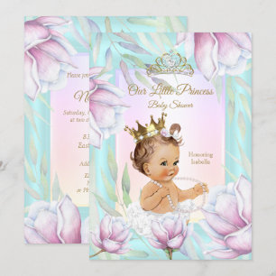 Prinsessans Baby Shower Teal Rosa Lila Blommig Inbjudningar