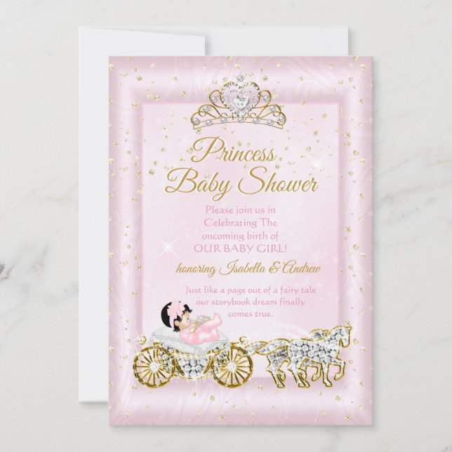 Prinsessans Baby Shower Tiara Rosa Vagn Inbjudningar (Framsida)
