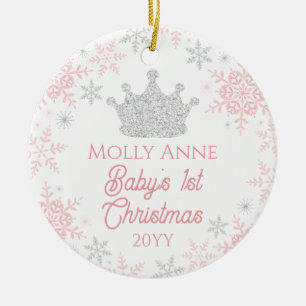 Prinsessans Babys 1:a jul Rosa Silver Glitter Julgransprydnad Keramik