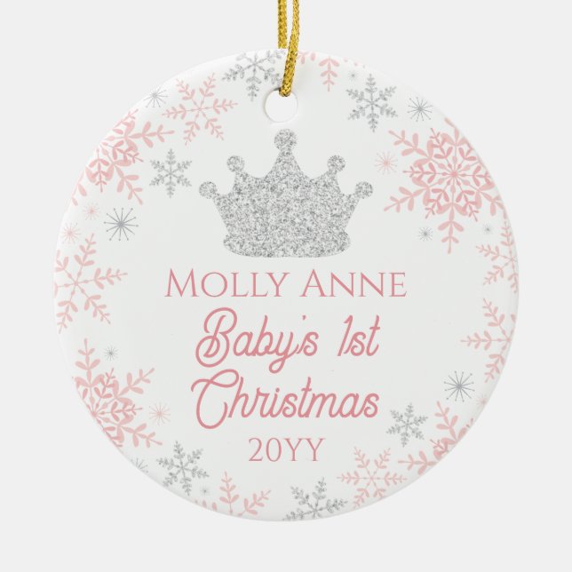 Prinsessans Babys 1:a jul Rosa Silver Glitter Julgransprydnad Keramik (Framsidan)