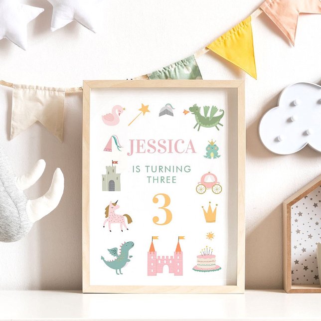 Prinsessans Drak Slott Födelsedagsrum För Barnkamm Poster (Skapare uppladdad)