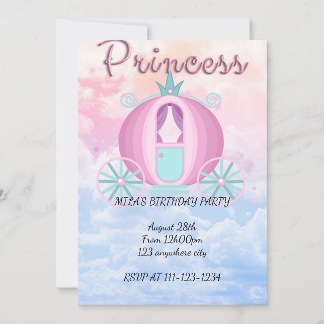 Prinsessans födelsedag - inbjudan till flickor (Framsida)