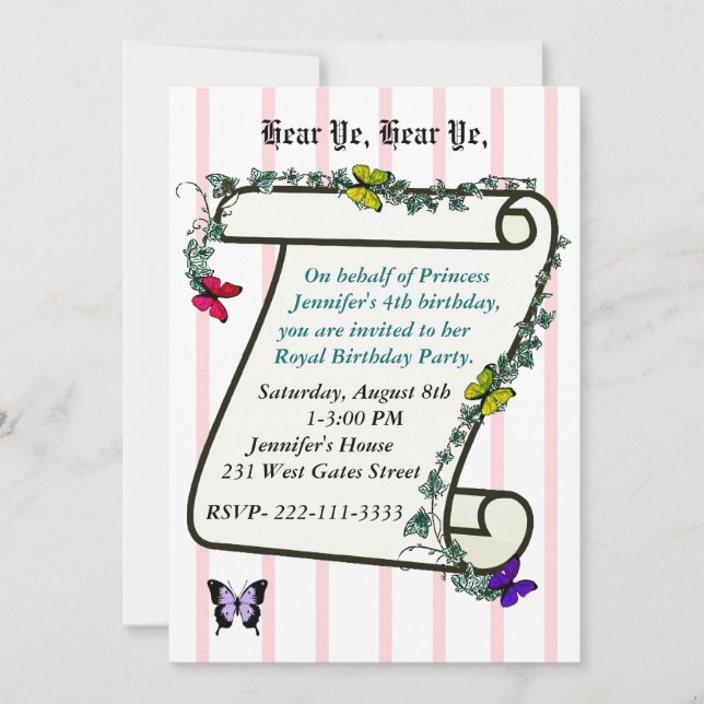 Prinsessans födelsedagsinbjudan inbjudningar (Framsida)