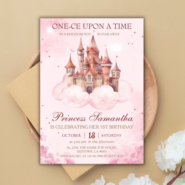 Prinsessans Första Födelsedag magiska sagoslott Inbjudningar (Skapare uppladdad)