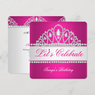 Prinsessans Fuschia Vita Diamant Tiara Födelsedag Inbjudningar