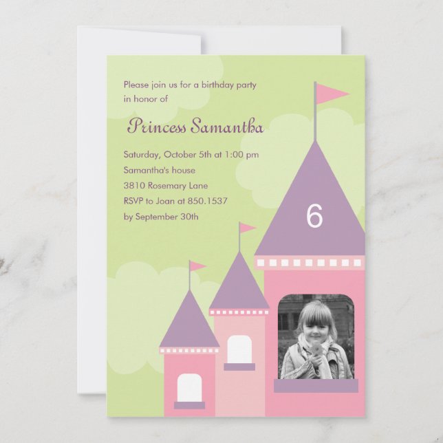 Prinsessans inbjudan till Castle Photo Birthday (Framsida)