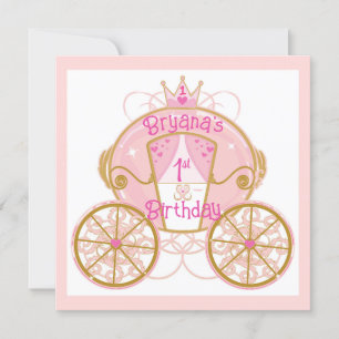 Prinsessans kungliga vagn Rosa 1-års födelsedagsfe Inbjudningar