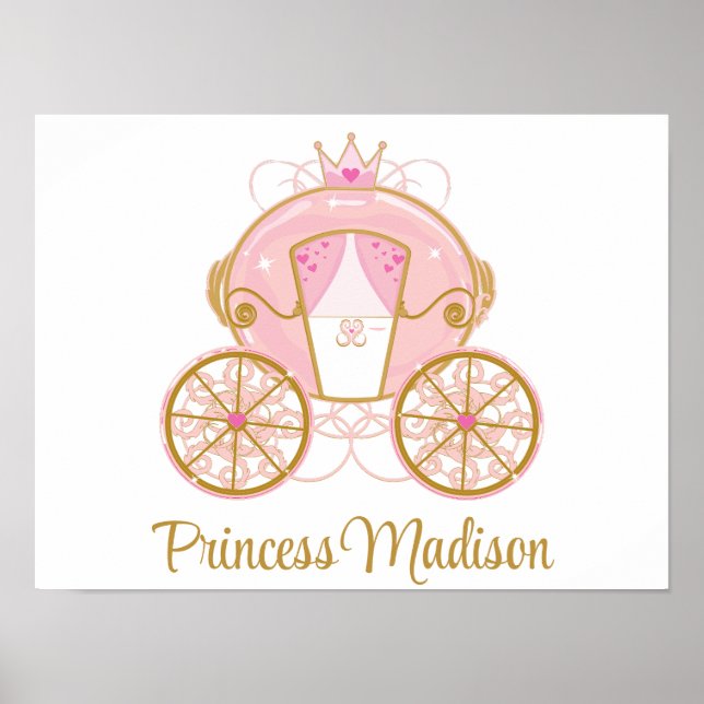 Prinsessans kungliga vagn Rosa & Guld Väggkonst (Framsidan)