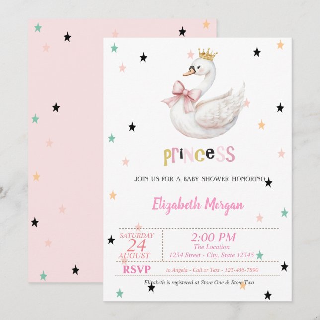 Prinsessans lilla svan, Stjärnornas baby shower Inbjudningar (Fram/baksida)