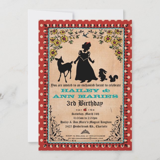 Prinsessans partiinbjudan (för Twillingar eller 2  Inbjudningar (Framsida)