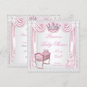 Prinsessans Tiara Baby Shower Rosa Vagga Satin Spe Inbjudningar