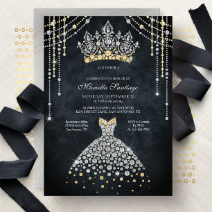 Prinsessans Tiara Kron Dress Quinceanera Inbjudan