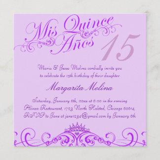 Prinsessans Tiara Lila Quinceanera-inbjudan Inbjudningar