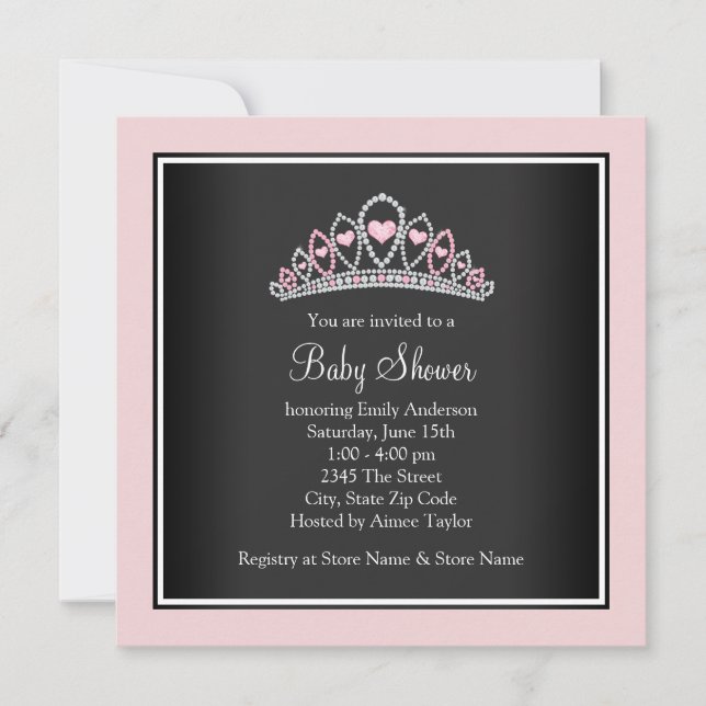 Prinsessans Tiara Rosa Prinsessa Barnkalas Inbjudningar (Framsida)