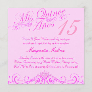 Prinsessans Tiara Rosa Quinceanera-inbjudan Inbjudningar