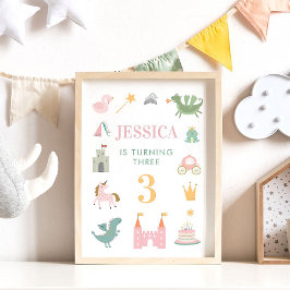 Prinsessdrake slott födelsedagsnursery affisch