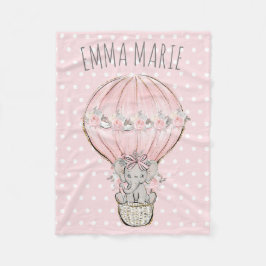Prinsessefant rosa varmluftsballong babyflicka fleecefilt