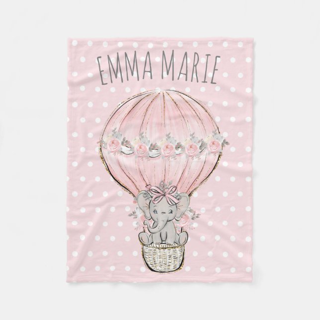 Prinsessefant rosa varmluftsballong babyflicka  fleecefilt (Framsidan)