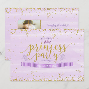 Prinsessfest Guld & Lila Fotoinbjudningar Inbjudningar