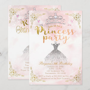 PRINSESSFEST Pink Glitter Födelsedagsfest ALDER Inbjudningar