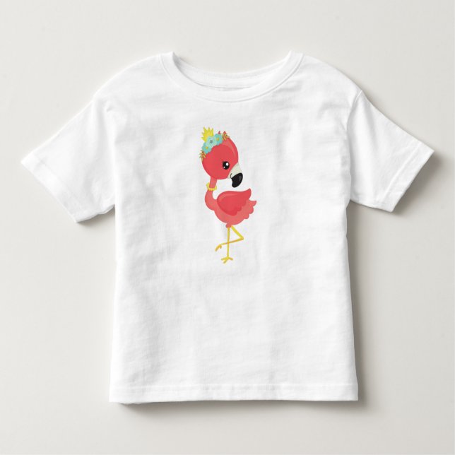 Prinsessflamingo, blommor, krona, söt flamingo t shirt (Framsida)