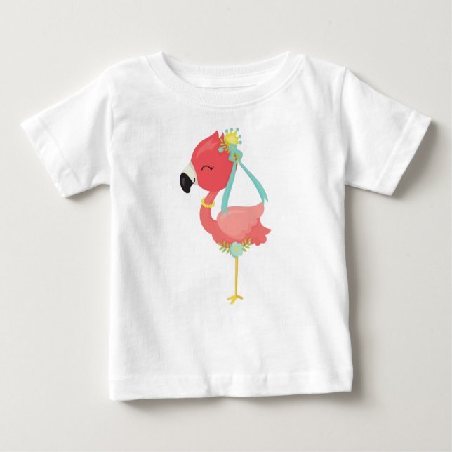 Prinsessflamingo, krona, blommor, söt flamingo t shirt (Framsida)
