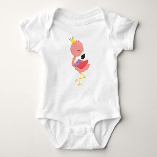 Prinsessflamingo, Söt Flamingo, Krona, Blommor T Shirt (Framsida)