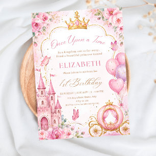 Prinsessflicka 1-årsdag Rosa Sagoslott Inbjudningar